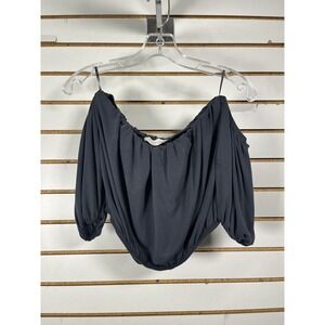 Lavender Field Black Off Shoulder Ruffle Crop Top Bardot Puff Sleeve